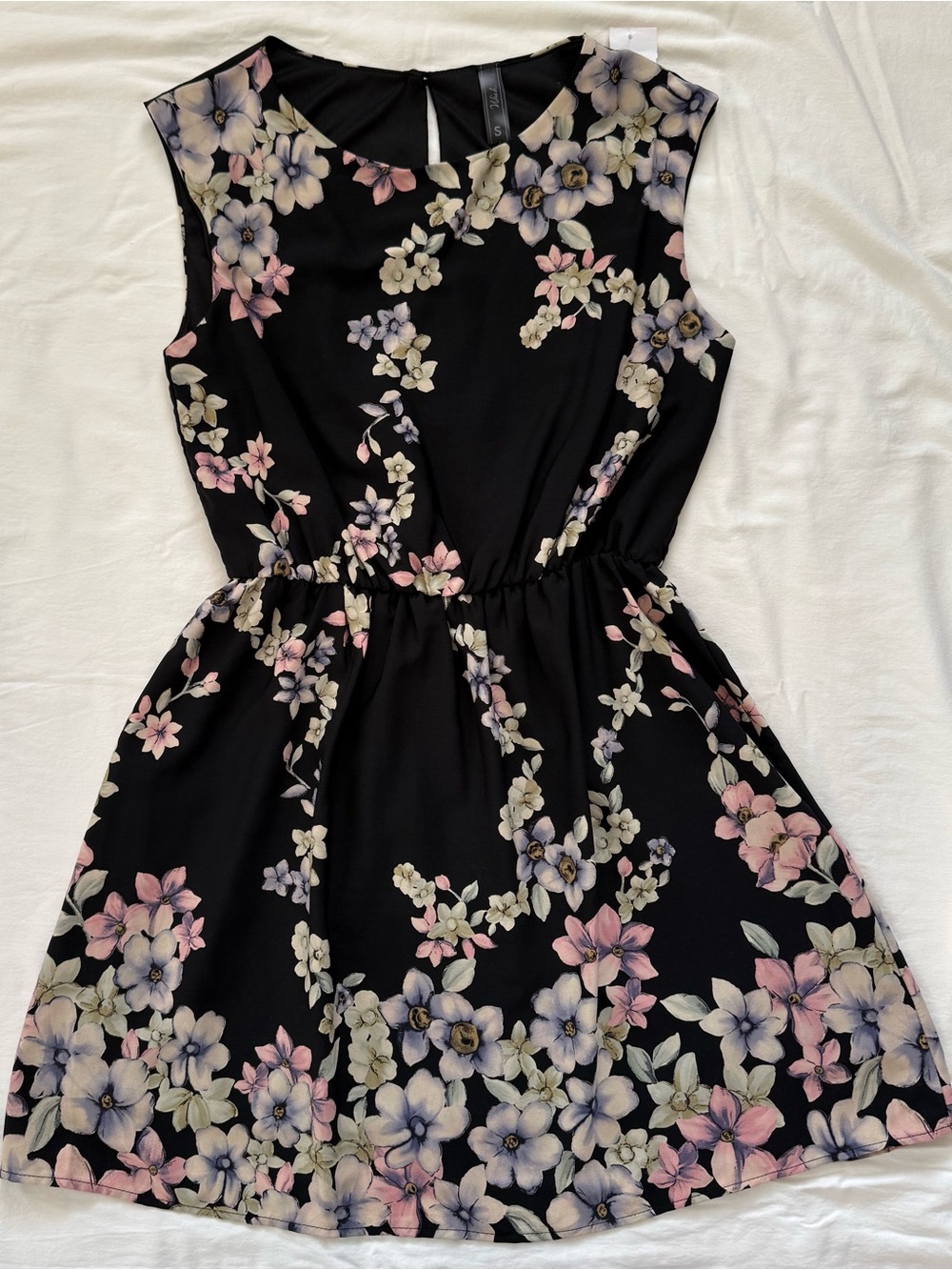 Wish Black Floral Sleeveless Dress Size Small – Fit & Flare NWT